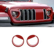 2x Red Front Headlight Lamp Cover Trim Bezels Bird for Jeep Wrangler JL JT 2024+