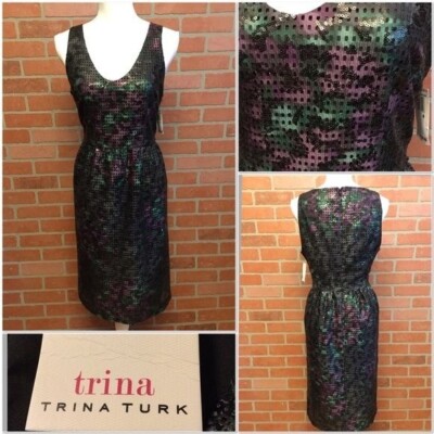 Trina Turk Petunia Dress Size 8 Sleeveless Sequin Cocktail Party Cruise Event