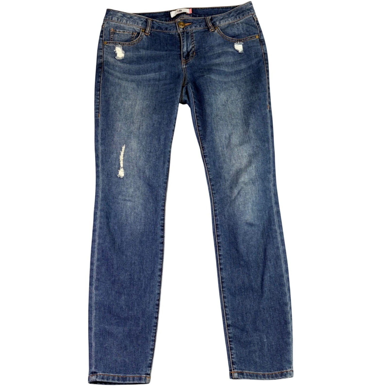 Cabi Womens 10 Skinny Blue Distressed Jeans Denim Pants Slim Stretch
