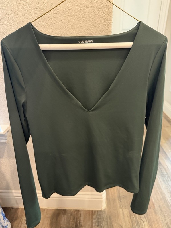 Old Navy Women's Forest Green V-Neck Long Sleeve Top Medium