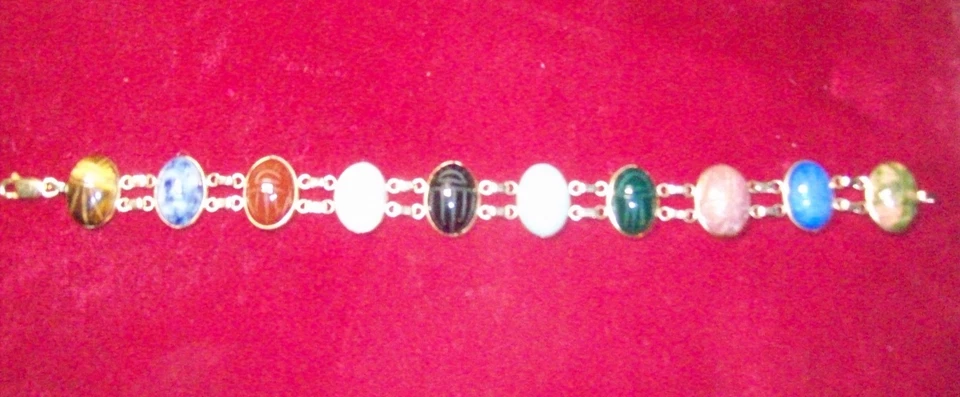 Brazalete de cadena de escarabajo de 10 piedras de oro amarillo de 14kt genuino cierre de langosta de 7 1/2" Foto 4 de 4