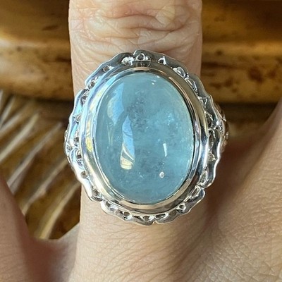 Natürlicher Aquamarin Sterlingsilber Cocktail Ring Größe 6,75