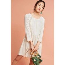 New Anthropologie Edira Lace Tunic Mini Dress $138 Small Ivory White