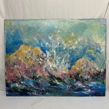 1986 Original Mary Thompson Abstract Modern Art Painting Acrylic Impasto USA VTG