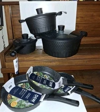 D&W Deane and White 9 Piece  Cookware  Skillets And Casseroles BLACK NEW