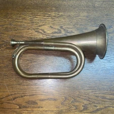 Vintage Copper And Brass Military Style Bugle With Detachable Mouthpiece 11”