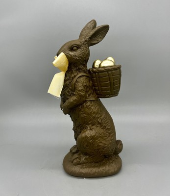 10   Chocolate Brown Easter Bunny with Gold Eggs   Hand Finished Resin Rabbit wi