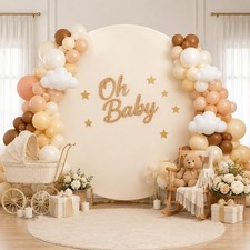 7.2 FT Beige Round Backdrop Cover Adjustable 5 to 7.2 ft Wrinkle-Free Polyes...