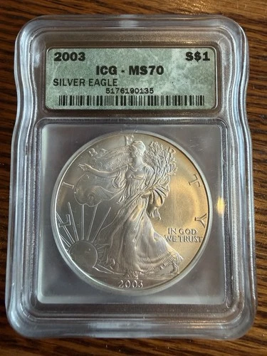 2003 AMERICAN SILVER EAGLE ICG MS 70 1 OZ .999 FINE SILVER