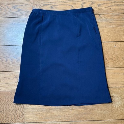 Susan Graver Pencil Skirt  M Navy Side Zip Career Work Boss Classic Knee Uniform