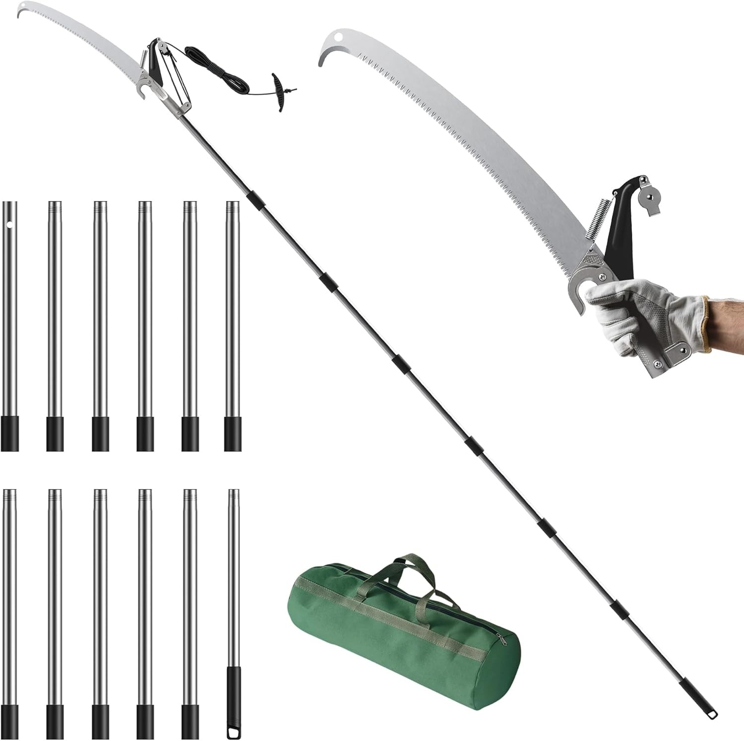 16.5foot telescoping tree pruner with 12section lightweight stainless steel pole