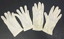 1950s Lot of 2 Pairs Wrist Gloves White Knit and Lace Vtg Cotton