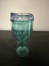 Teal Wine Goblet Travel Mug Tumbler w Lid Made in USA