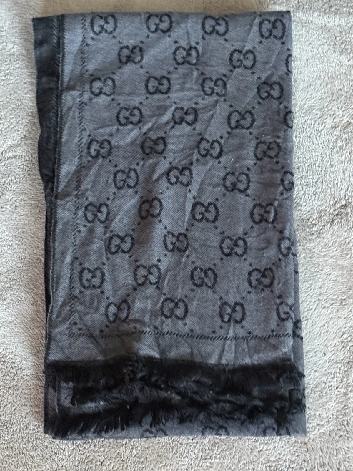 Gucci GG Monogram - Reversible Scarf Shawl - Black Light And Dark Grey