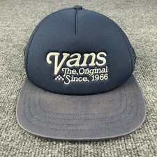 Vans Hat Snapback Trucker Navy Blue Embroidered Skate Surf Flat Brim