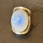 Southwestern Ring Vintage Sterling Silver Blue Flash Moonstone Size 6