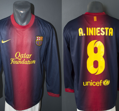 K*0様 FCバルセロナ イニエスタ 2012-2013 ユニフォーム Barcelona Iniesta Jersey 2012/2013 Home Mens Football Long Sleeve