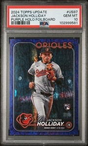 💎2024 Topps Update Purple Holo Foil /799 #US97 Jackson Holliday RC PSA 10💎