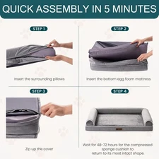 MEWOOFUN XL Orthopedic Dog Bed with Washable Cover – Grey, Waterproof