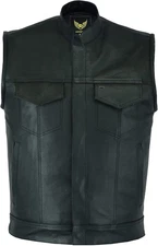 Mens SOA Style Black & Brown Distress Leather Biker Motorcycle Vest with Conceal