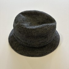 Vintage Made In USA Totes Rain Rolls Right Off Fedora Hat Large Herringbone Gray