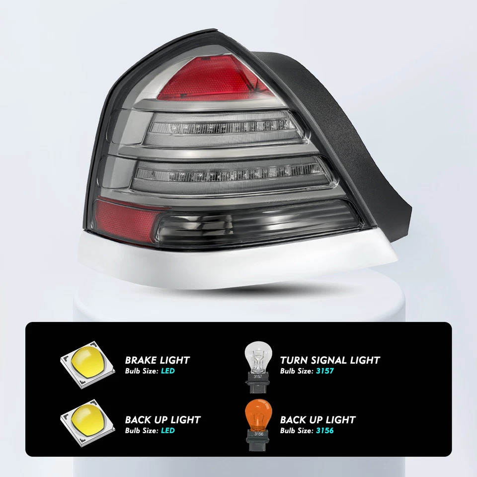 For 1998-2011 Ford Crown Victoria LED Smoked Outer Tail Lights Rear Lamps Pair - Image 2 of 4