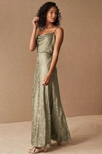 NWT Jenny Yoo Anthropologie Dahlia Burnout Velvet Floral Maxi Dress Sage Green
