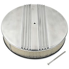 For Chevy Ford 14 X 3 Polished Aluminum Half Finned Round Air Cleaner Assembly