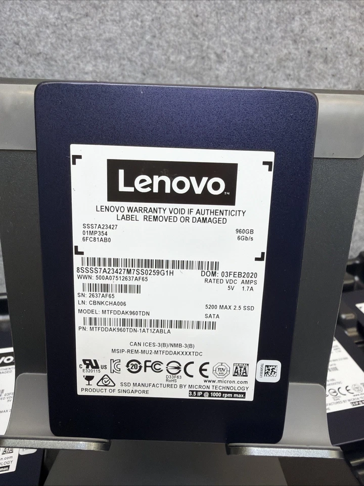 Lenovo Micron 5200 MAX 960GB SATA 6Gbps 2.5'' SSD MTFDDAK960TDN - Image 2 of 2