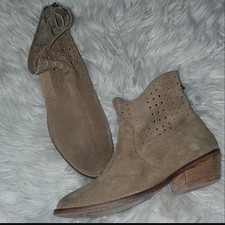 Adam Tucker Suede Ankle Boots | Perforated Western Style | Size 9.5
