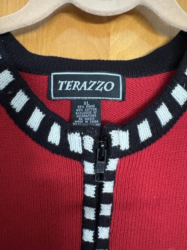 Roter Pullover Terazzo XL mit Reißverschluss und Zebras vorne & hinten. EUC - Bild 3 von 7