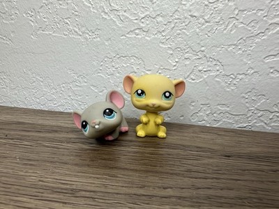 Littlest Pet Shop Authentic LPS #80 Gray Pink Mouse Rat #448 Yellow Mouse Lot