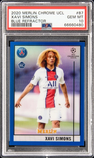 2020 TOPPS MERLIN CHROME CHAMPIONS LEAGUE #87 XAVI SIMONS 52/75 PSA 10