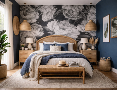 Wall painting, Wallpaper for walls with a pattern of peonies, flowers