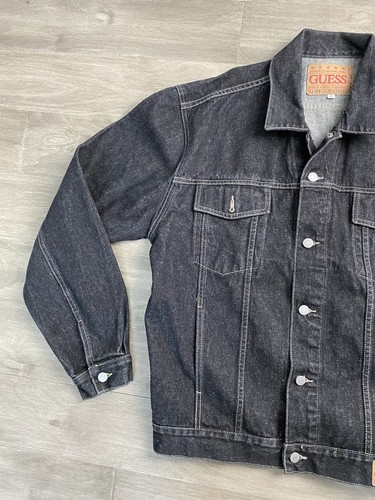 Vintage Guess Denim Trucker Jean Jacket Mens XLarge Black Workwear USA Made - Picture 2 of 10