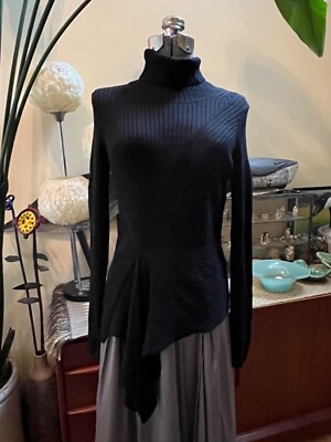 Brochu Walker Merino Wool Dean Wrap Ribbed Turtleneck Sweater S Black Onyx