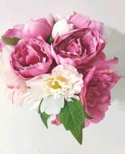 Nearly Natural Artificial Peony Arrangement Glass Faux Water Fuchsia 13"