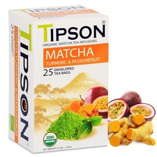 Tipson Organic Caffeine Free MatchaTurmeric  Passionfruit Infusions 25 Tea Bags