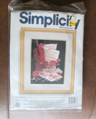 Vtg Simplicity Needlepoint kit Intermezzo 05903 ballet shoes violin music roses