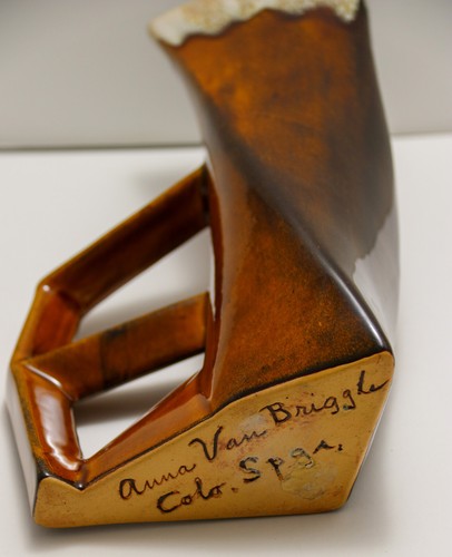 Vintage Signed Anna Van Briggle Art Pottery Pitcher Brown Drip Cubist MidCentury - Picture 5 of 5