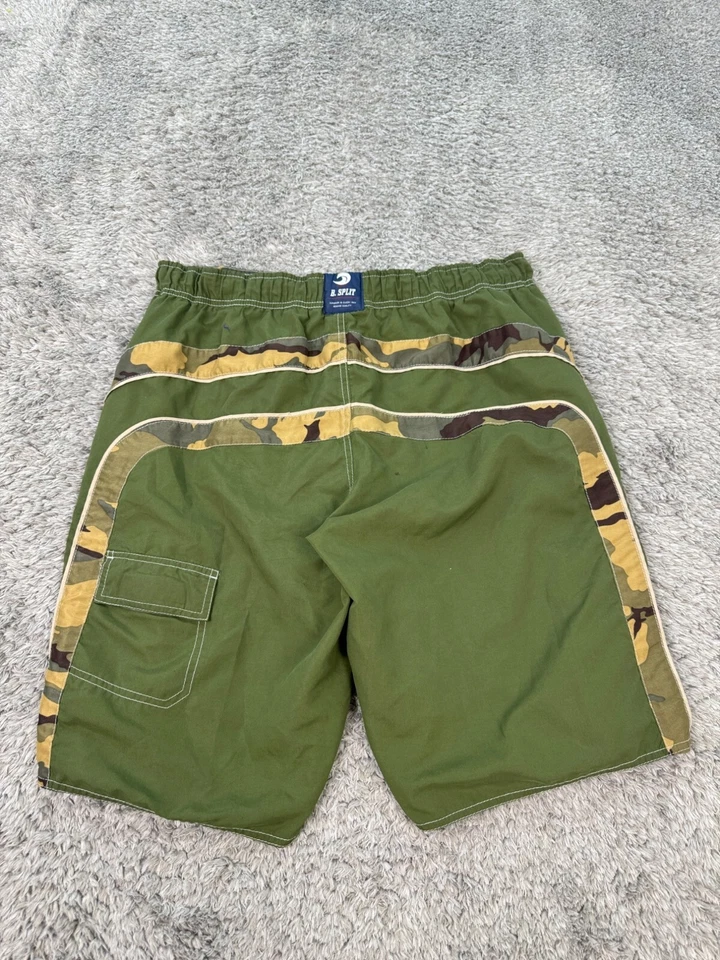 B Split Swim Trunks Mens XL Army Green Camo Military Lined Board Shorts - Image 2 of 4