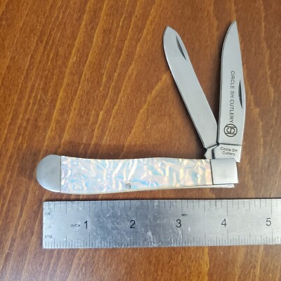 Circle SH Cutlery Slip Lock Folder Folding White Swirl Trapper Pocket Knife