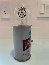 Vintage 1960s Peace Sign Aerolux Light Bulb, 3.5” Tall light bulb wired into Sch