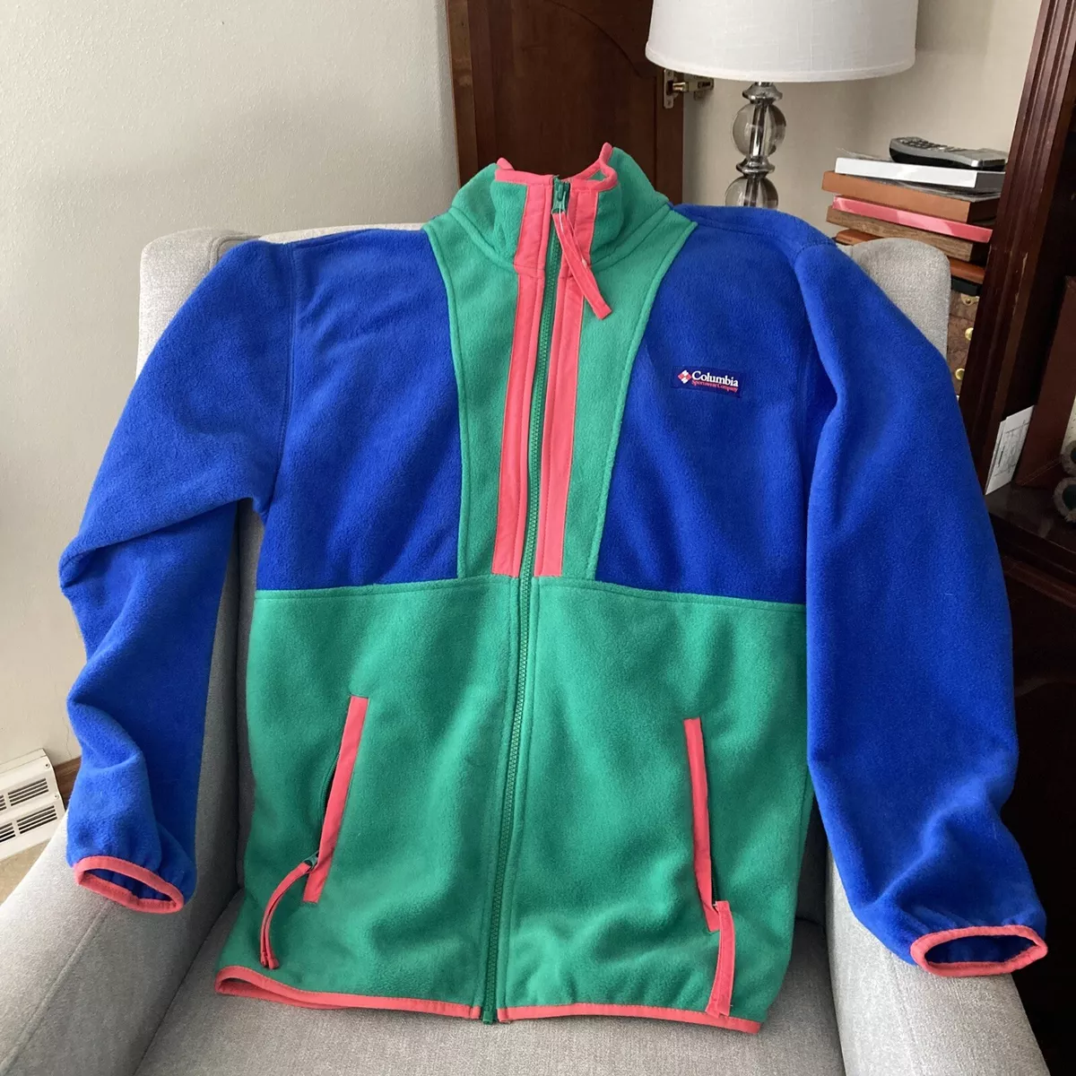 NEW-Columbia-Back Bowl Full Zip Fleece-Blue,Green & Geranium-Size Small