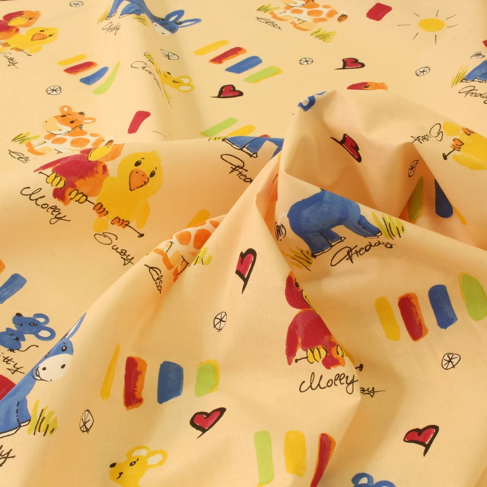 Kinder Stoff Baby Tiere Kuh Maus Esel Meterware Baumwolle Kinderzimmer Deko - Bild 2 von 4