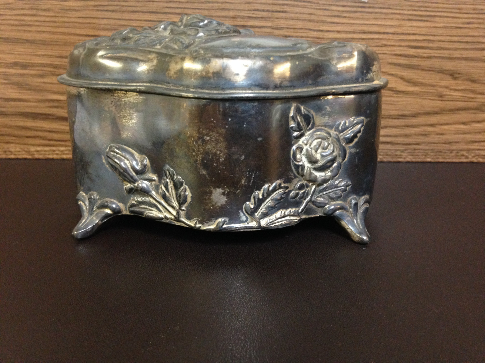 Antique ROGERS Silverplated Rose Reposse Lined Jewelry Box 1890s
