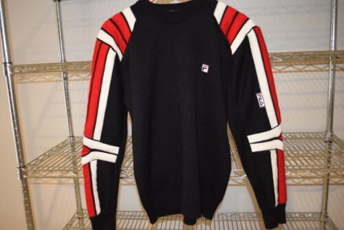 Fila vtg 80s Black Acrylic Skiing Sweater Italy Check Measurements Medium ? Lg ?
