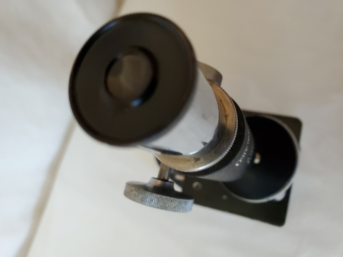 vintage microscope with wooden box & extras microbe 100x
