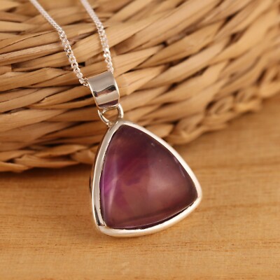 Natürlicher Amethyst massiv 925 Sterlingsilber großes Dreieck Anhänger Halskette verpackt