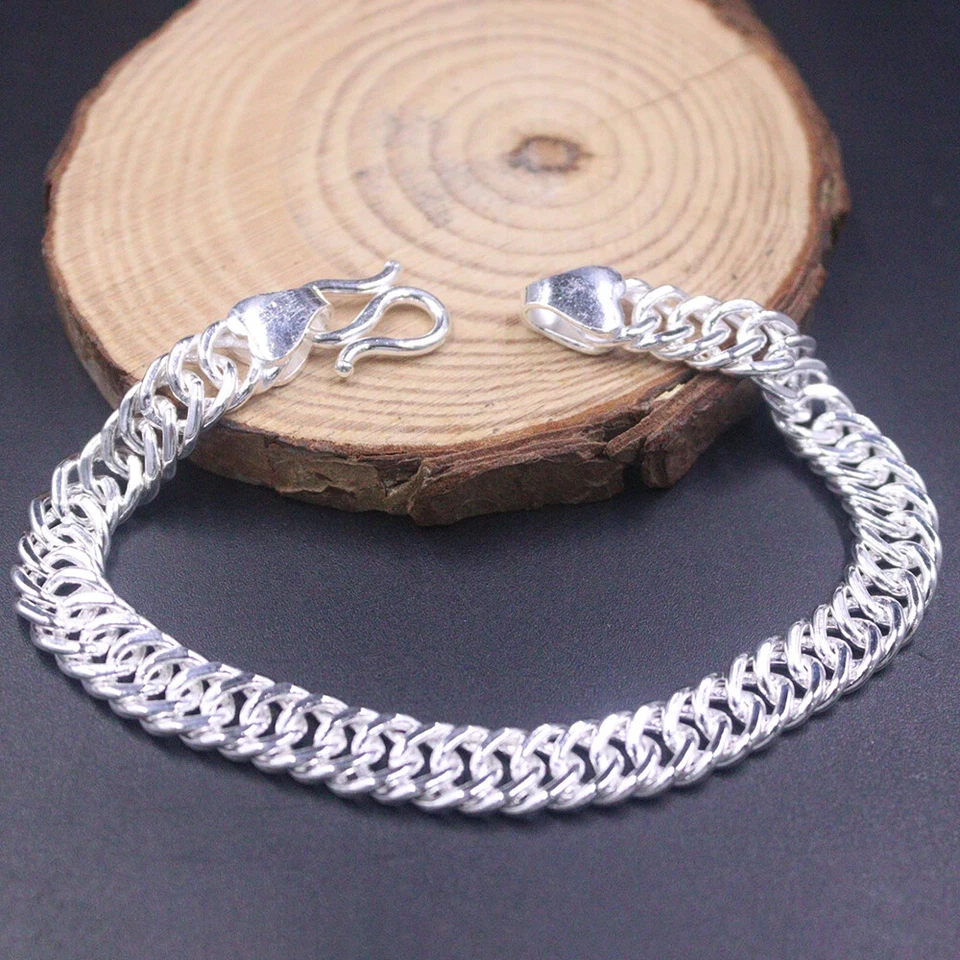 Pulsera de eslabones cubanos de cadena de plata fina 9999 pura de 8 mm 19-20 g 7,5 pulgadas Foto 4 de 4